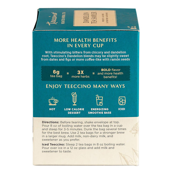 Teeccino Dandelion Tea Sampler - Caramel Nut, Coconut, Dark Roast, Mocha Mint, Red Chai, Turmeric - Roasted Herbal Tea, Caffeine Free & Prebiotic