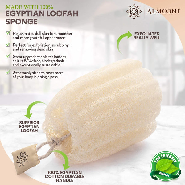 Almooni Egyptian Loofah Exfoliating Body Scrubber, Natural Real Egyptian Shower Loofah Sponge Body Scrubber for Women and Men, for Body and Face