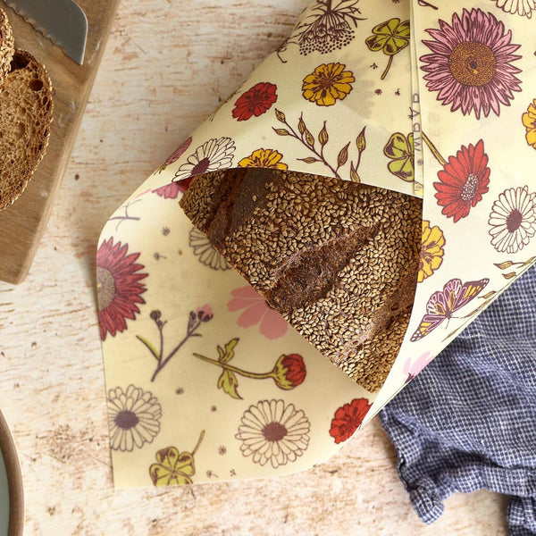 Bee's Wrap Vegan Beeswax Wraps for Bread - Beeswax Bread Wrap for Sourdough & Bread Storage - Made in USA Reusable Natural Food Wrap - Meadow