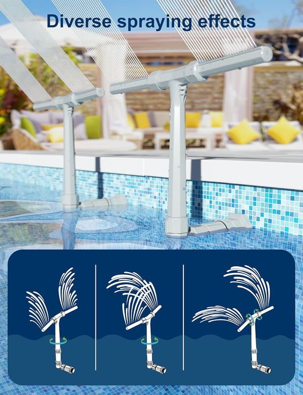 Pool Fountain above and Inground Pools, Adjustable Pool Waterfall with Dual Spray Sprinklers, Outdoor Pool Accessories for Relaxation and Cooling,