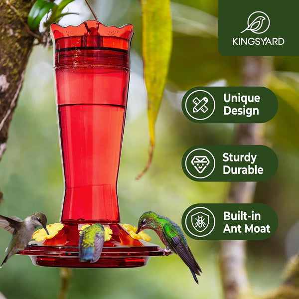 Kingsyard Glass Hummingbird Feeder for Outdoors Hanging - 6 Bee Guard Feeding Ports & Built-In Ant Moat, Wild Bird Feeder for outside Garden Yard