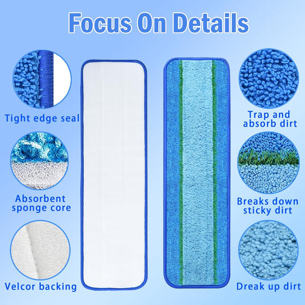 6 Pack Reusable Microfiber Pad for Bona Mop, 6 Pack Value - Use with Bona Mops, Includes 2 Pack Dusting Pad, 2 Pack Cleaning Pad and 2 Pack Deep
