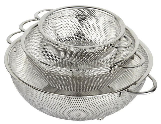 3-Piece Stainless Steel Mesh Micro-Perforated Strainer Colander Set (1-Quart, 2.5-Quart and 4.5-Quart)