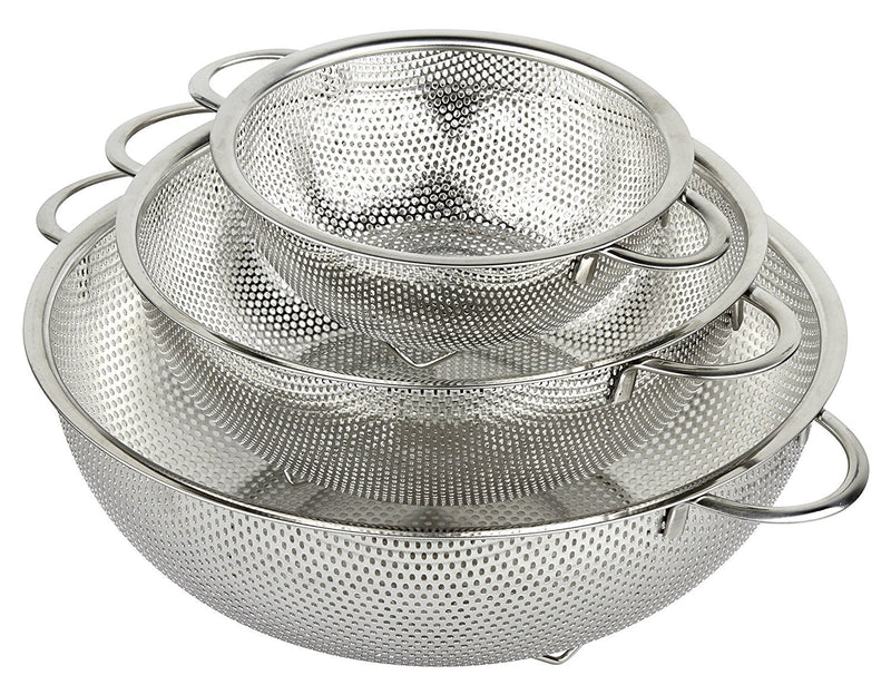 3-Piece Stainless Steel Mesh Micro-Perforated Strainer Colander Set (1-Quart, 2.5-Quart and 4.5-Quart)