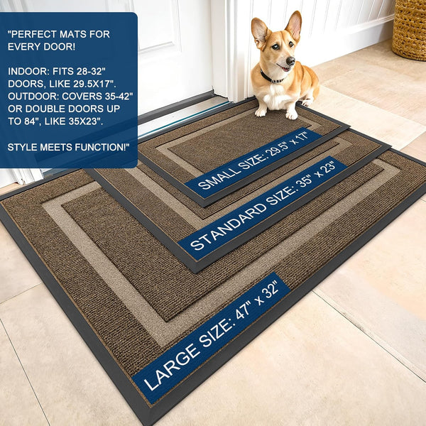 OLANLY Front Door Mat Indoor Outdoor Entrance, Waterproof All-Season, All-Weather Doormat, Sturdy Natural Rubber, Fade Resistant, Low Profile,