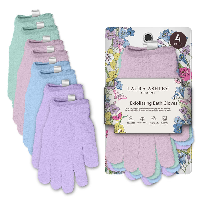 Laura Ashley Exfoliating Gloves Body Scrubber 8Pcs, 4 Pairs Women'S Exfoliating Body Scrubber for Bath and Shower