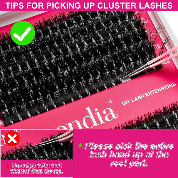 Fowendia Lash Clusters Kit Fluff 80D 100D Individual Lashes D Curl Cluster Eyelash Extensions 10-18mm DIY Lash Extension Kit Lash Bond and Seal