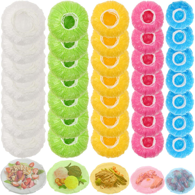 70 Pcs Bowl Covers, 5 Size Plastic Food Covers with Elastic, Colors Bowl Reusable, Alternative to Foil, Fresh Keeping, D