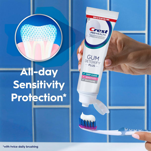 Crest Pro-Health Gum Detoxify plus Toothpaste 4.5 Oz Pack of 3 - Antibacterial Fluoride Toothpaste, Sensitivity Protection, Whitens Teeth,