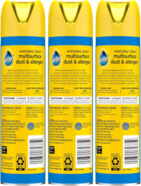 Pledge Dust & Allergen Multisurface Cleaner, Aerosol Spray, Lemon Scent, 9.7oz (Pack of 3) 9.7 Ounce (Pack of 3)
