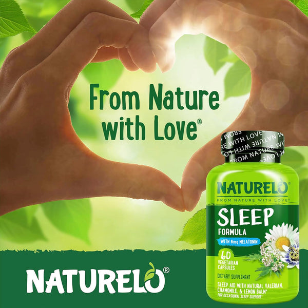 NATURELO Sleep Aid - with Melatonin, Magnesium, GABA, Valerian Root, Lemon Balm, Chamomile Herbal Extracts - Plant-Based Sleeping Aid - 60 Vegan
