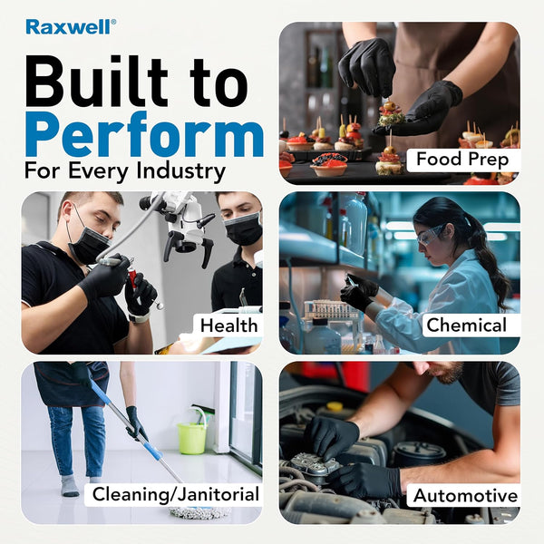 Raxwell Heavy Duty Disposable Gloves Latex Free | 6.5 Mil Black Nitrile Gloves X-Large | 100 Count Powder Free & Chemical Resistant | Food Grade,