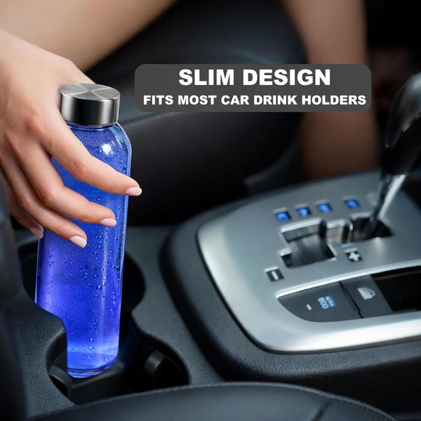 Brieftons Borosilicate Glass Water Bottles with Caps: Clear, 6 Pack, 18 Oz, Heat Resistant, Slim, Easy to Store, Leakproof Lids, Best as Reusable
