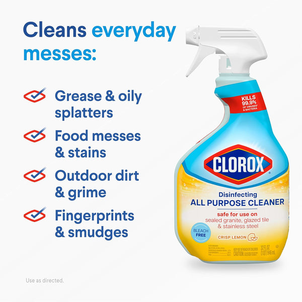 Clorox Disinfecting Multi-Purpose Cleaner Starter Kit, Household Essentials, One Reusable Spray Bottle plus 2 Refills