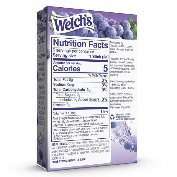 Welch'S Singles to Go Water Drink Mix - Grape Powder Stick Packets (12 Boxes with 6 Packets Each - 72 Total Servings)