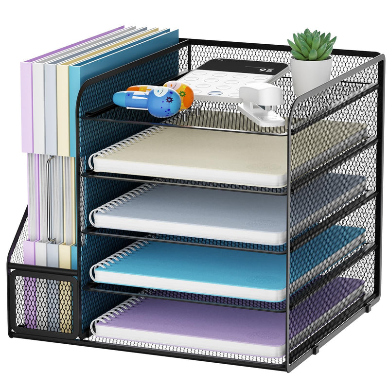 Marbrasse Desk Organizers and Accessories, 5-Tier Paper Letter Tray Organizer with File Holder, Mesh File Organizer, Office Desk Accessories &