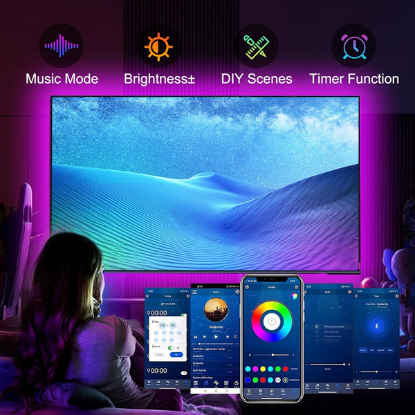 VOLIVO LED Lights for TV, 16.4FT Led Backlight for 45-85 Inch Tvs, Bluetooth RGB LED Lights behind Television with Remote, USB Powered, Color