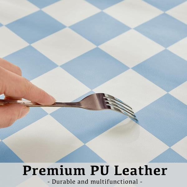 Checkered Desk Mat, 31.5" X 15.7" Large Cute Sky Blue Aesthetic Retro PU Leather Computer Laptop Desk Mat, Non-Slip Waterproof Mouse Keyboard Pad,