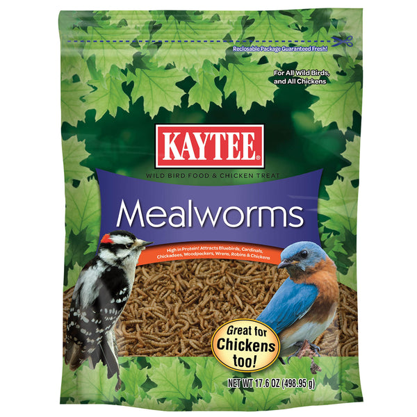 Kaytee Wild Bird Food Mealworms for Bluebirds, Wrens, Robins, Chickadees, Woodpeckers, Cardinals & Chickens, 17.6 Ounce