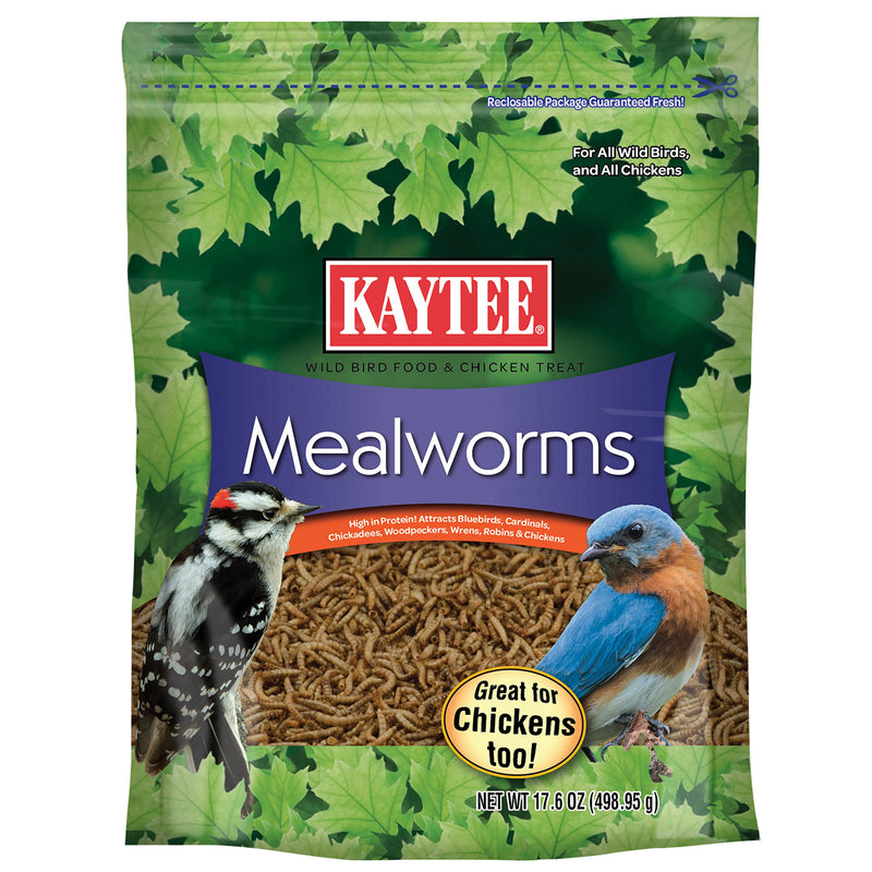 Kaytee Wild Bird Food Mealworms for Bluebirds, Wrens, Robins, Chickadees, Woodpeckers, Cardinals & Chickens, 17.6 Ounce