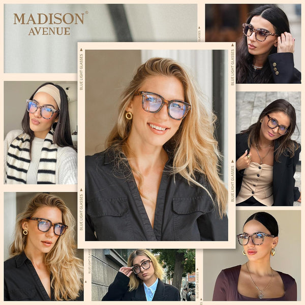 Madison Avenue Blue Light Blocking Glasses Oversized Fashion Blue Light Glasses for Women anti Eyestrain & UV Protection Computer Eyeglasses (Grey