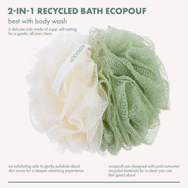 Ecotools Green 2-In-1 Ecopouf, Dual-Sided Shower Loofah Exfoliates & Cleanses Skin, Made of Recycled Netting, Removes Dead Skin, Eco-Friendly Bath