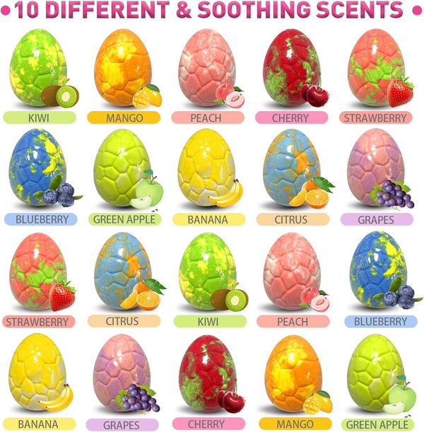 Bath Bombs for Kids with Surprise Inside, 20 Pack Kids Bath Bombs Gift Set for for Boys Girls, Dino Egg Bath Bomb Gentle Bubble Kit with 2Pcs