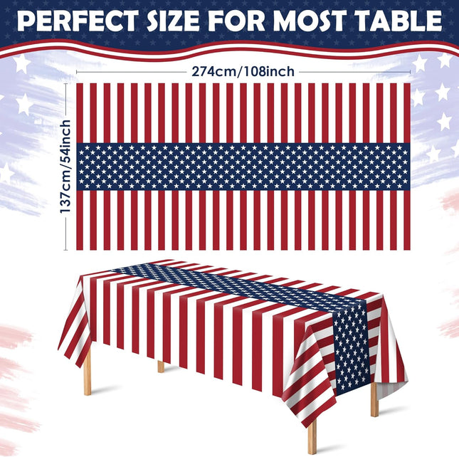 OHOME 4Th of July Decorations - Patriotic American Flag Plastic Tablecloth for Memorial Day | Fourth of July Accessories