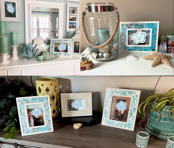 GIFTME 5 Beach Picture Frame 8X10,Mosaic Picture Frame Mother of Pearl,Turquoise Tabletop or Wall Hanging Photo Frame(8X10 Inch, Blue,1Pc)