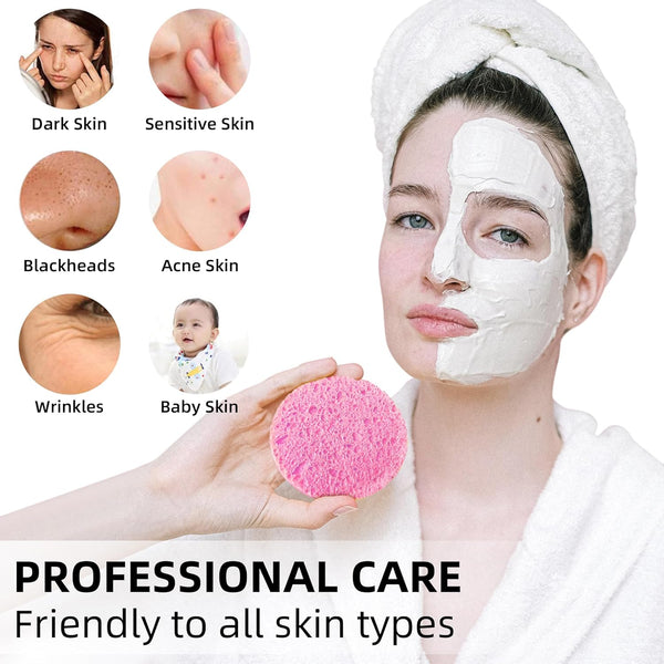 50-Count Compressed Facial Sponges|Kickleen 100% Natural Cellulose Cosmetic Spa Sponges for Daily Facial Cleansing|Makeup and Mask