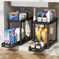 2PC under Sink Organizer Rack 2 Tier under Sliding Cabinet Basket Organizer Drawer with 4 Hooks, Multi-Purpose under Sink Storage for Bathroom