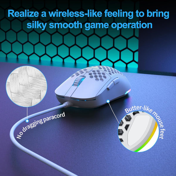 TMKB Falcon M1SE Ultralight Honeycomb Gaming Mouse, High-Precision 12800DPI Optical Sensor, 6 Programmable Buttons, Customizable RGB, Drag-Free