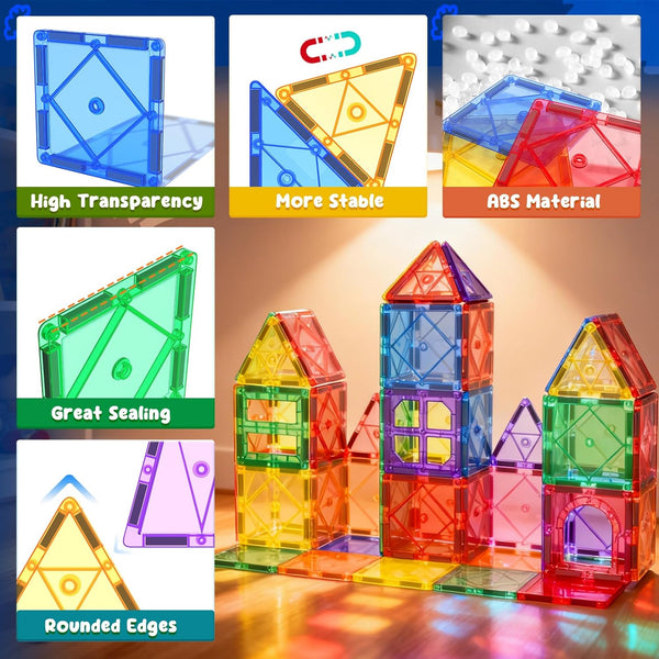 Magnetic Tiles Toddler Toys Magnetic Building Blocks for Kids Ages 3-12 STEM Educational Toys for Girls & Boys Sensory Play for Preschool Learning