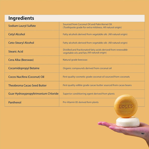 LOLE'S Shampoo Bar and Conditioner, 2In1 with Coconut Oil for Normal Hair, Volume & Strength, 99% Natural Origin, Sustainably Sourced, 3.5Oz