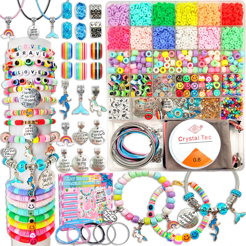 Leitait Girls Toys Bracelet Making Kit -3400Pcs Charm Jewelry Making Kit Supplies,Unicorn/Mermaid Crafts Birthday Christmas Gifts for Girls Ages 5
