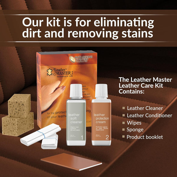 Leather Master Leather Care Kit | Leather Cleaner and Conditioner Kit | Cleans & Restores Car Seats, Furniture, Purses, Jackets | Includes Leather
