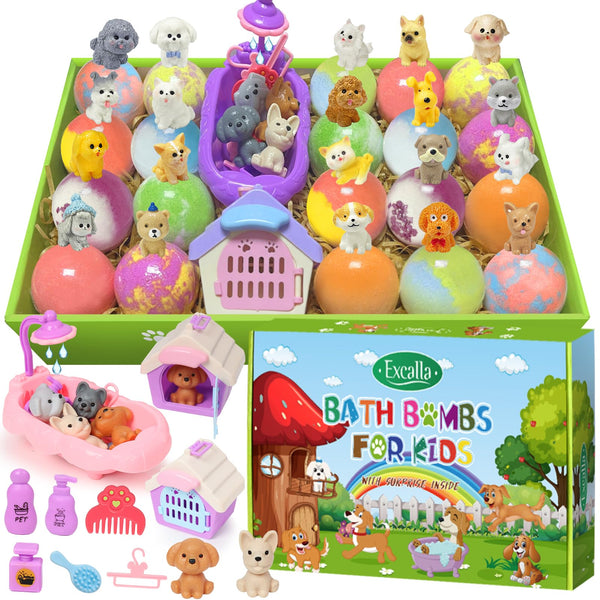 Bath Bombs for Kids with Surprise Inside, 20 Pack Kids Bath Bombs with Puppy Dolls Inside, Safe Handmade Bubble Bath Fizzies Bomb, Ideal Birthday