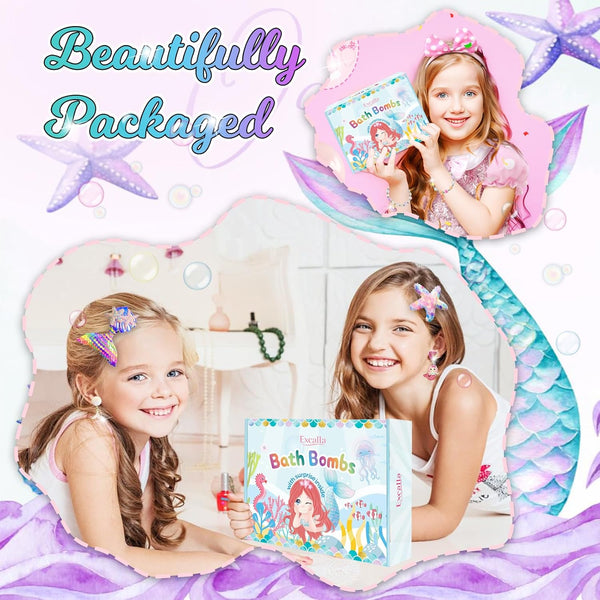 Mermaid Bath Bombs for Kids Girls with Surprise Inside, 20 Pcs Fun Princess Fizzy Bath Bomb with Jewelry Toys, Mothers Day Gifts for Daughter Wife