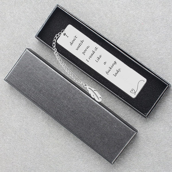 Metal Bookmark Gift, 'I Don'T Watch Porn. I Read It like a Fucking Lady' Stainless Steel Leaf Pendant Book Mark with Box for Women, Men, Friends,