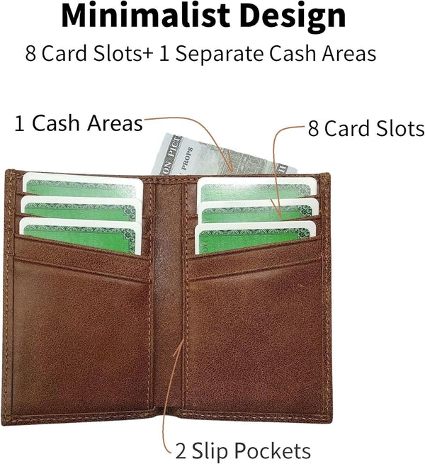 Slim RFID Blocking Genuine Leather Bifold Wallet, Front Pocket Minimalist Card Holder for Men & Women (Vintage Tan)