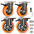 4 Inch Caster Wheels, Casters Set of 4, Heavy Duty Casters with Brake 2200 Lbs, Locking Industrial Swivel Top Plate Casters Wheels for Furniture