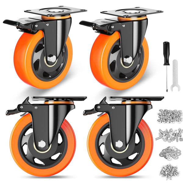 4 Inch Caster Wheels, Casters Set of 4, Heavy Duty Casters with Brake 2200 Lbs, Locking Industrial Swivel Top Plate Casters Wheels for Furniture