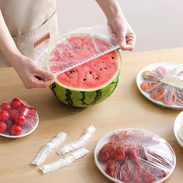 300Pcs Reusable Elastic Food Covers - Universal Stretchable Clear Adjustable Plastic Plate & Bowl Covers, Outdoor Fresh Keeping Bags, Kitchen