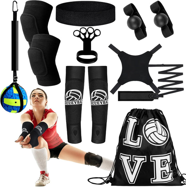 Wettarn 8 Set Volleyball Training Equipment Aid Solo Volleyball Trainer Kit, Include Elastic Resistance Belt Set Spike Trainer Hand Straps Arm