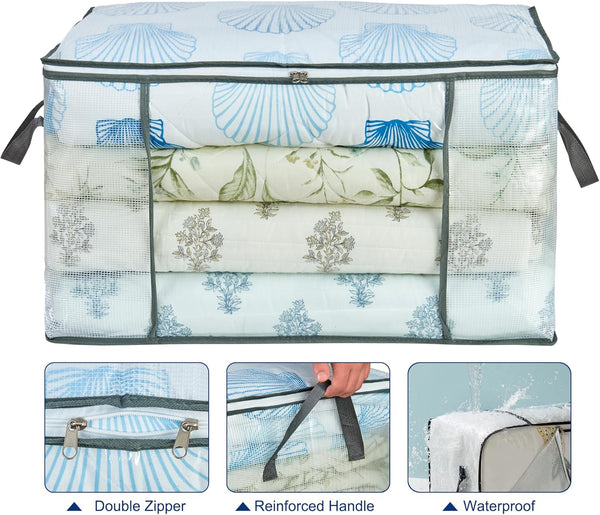 80L Clear Large Storage Bag, Clothes Storage Containers for Organizing Closet, Bedroom, Underbed, Comforters, Clothing, Blankets, Pillow, Foldable