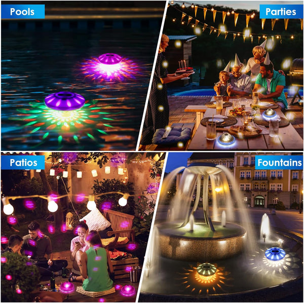 Floating Pool Lights, Pool Light with 6 Dynamic Lighting Effects, IP68 Waterproof Pool Lights That Float, Rechargeable RGB Upper and Lower Color