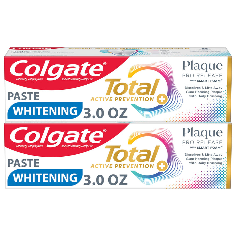 Colgate Total Plaque Pro Release Whitening Toothpaste, 2 Pack, 3.0 Oz Tubes