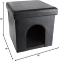 Cat House â Collapsible Multipurpose Small Dog or Cat Ottoman with Footrest, Cushioned Top, and Interior Pillow by PETMAKER (Black)