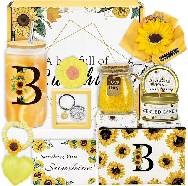 Sunflower Personalized Gifts for Women,12Pcs Sunflower Initial Gifts,Initial Glass Cup,Monogrammed Gifts for Women,Birthday Gifts for