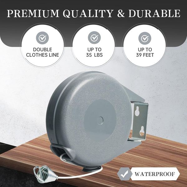 Retractable Clothesline Heavy Duty Retracting Clothes Line Outdoor and Indoor with Durable ABS Shell and 38 Feet Extruded PVC Line,With Lock to